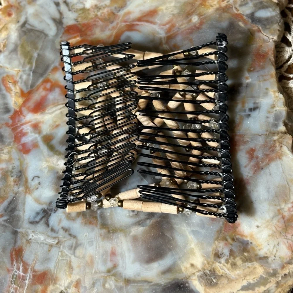 Tan/ Cream Wooden Beaded Hair Combs